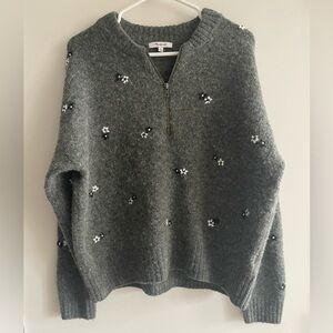 Madewell Gray/Green Sweater with Embroidered Floral Details